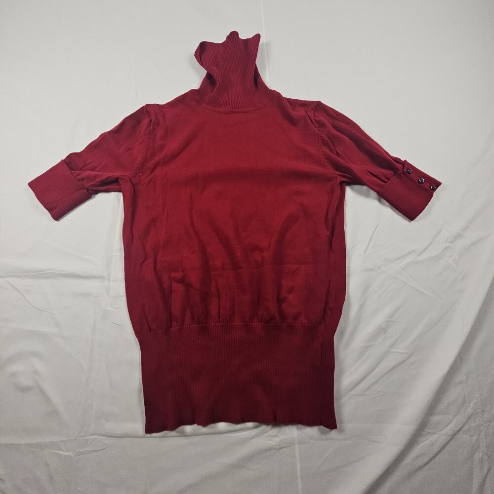 Women's Ribbed Turtleneck Sweater Burgundy Red Button Cuff by Apt. 9 S